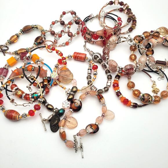 Fall Beaded Bracelet Lot of 21 Handmade Colorful Mixed Beads Wear or Repurpose - Picture 2 of 7